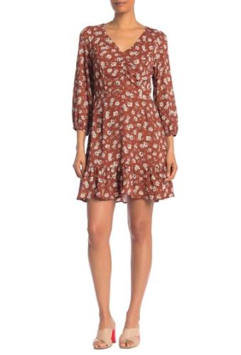 Imbracaminte femei collective concepts 34 sleeve floral printed v-neck dress brown multi