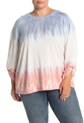 Imbracaminte femei como vintage tie dye ruched sleeve pullover plus size rose tan combo