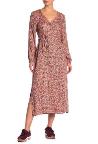 Imbracaminte femei cotton on floral print long sleeve midi wrap dress bella patched paisley rust