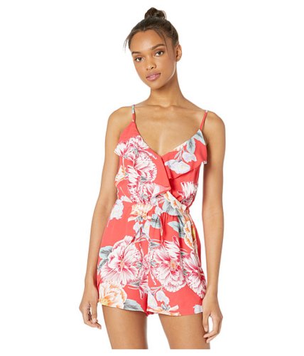 Imbracaminte femei cupcakes and cashmere astra printed crepe romper with ruffle details hibiscus
