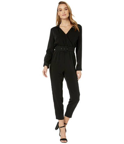 Imbracaminte femei cupcakes and cashmere cascade belted long sleeve crepe jumpsuit black