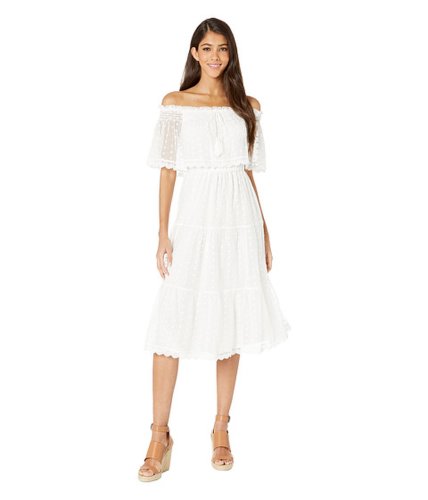 Imbracaminte femei cupcakes and cashmere contessa embroidered mesh off the shoulder midi dress marshmallow