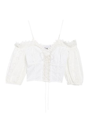 Imbracaminte femei do be cold shoulder eyelet lace-up crop top white