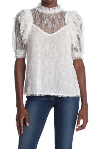 Imbracaminte femei do be mock neck puff sleeve lace top off white