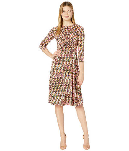 Imbracaminte femei donna morgan 34 sleeve stretch knit jersey midi with knot front and pleated skirt dress rose multi