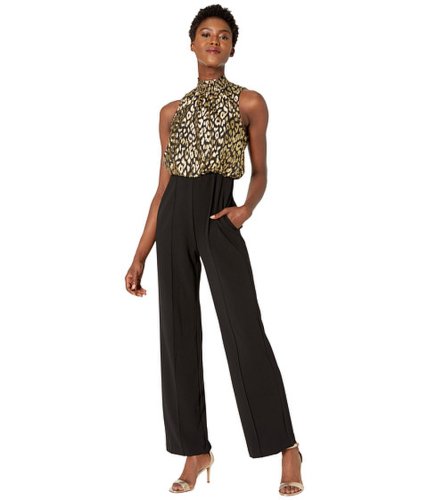 Imbracaminte femei donna morgan animal dot sleeveless smock neck with solid stretch crepe bottoms jumpsuit blackgold