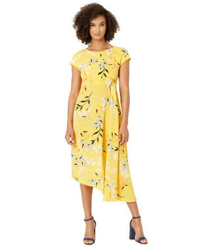 Imbracaminte femei donna morgan cap sleeve crepe asymmetrical hemline dress mimosa yelloworange multi