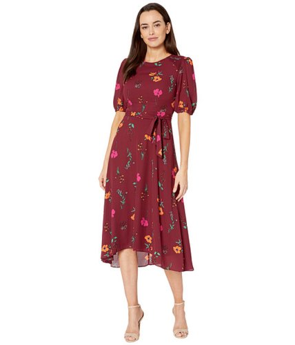 Imbracaminte femei donna morgan floral printed elbow sleeve high-low georgette dress bordeauxelectric pink multi