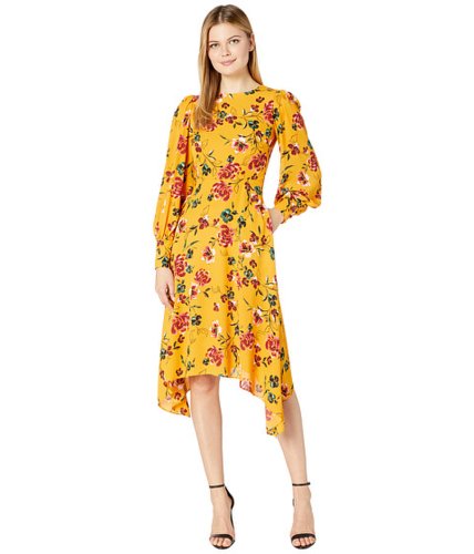 Imbracaminte femei donna morgan long sleeve georgette fit-and-flare with asymmetrical hem dress marigold multi