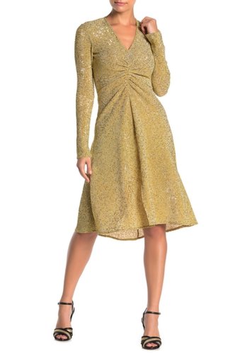 Imbracaminte femei donna morgan long sleeve sequin metallic knit dress petite gold