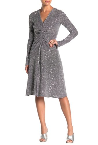 Imbracaminte femei donna morgan long sleeve sequin metallic knit dress petite silver
