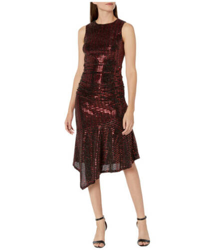 Imbracaminte femei donna morgan metallic stretch knit sleeveless pull ruched side and ruffle skirt dress redblack