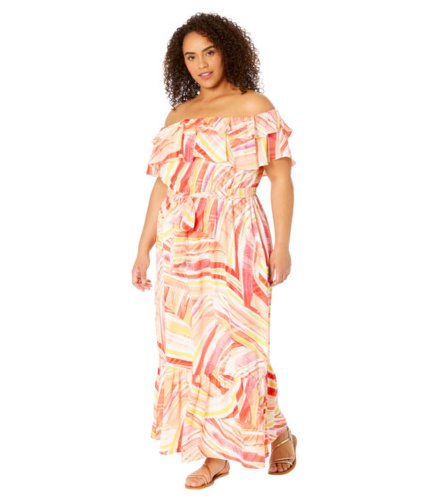 Imbracaminte femei donna morgan plus size midi dress with off shoulder coral