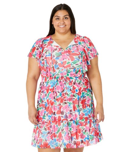 Imbracaminte femei donna morgan plus size mini dress with flutter sleeve soft whitehot pink