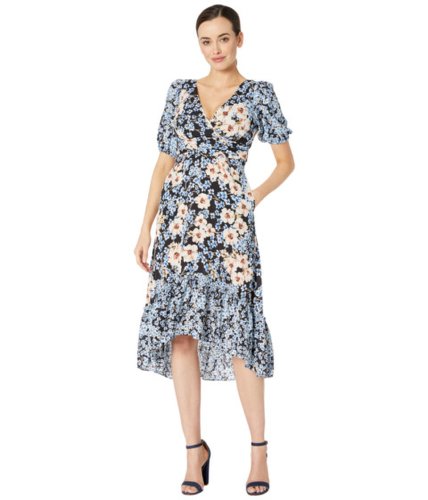 Imbracaminte femei donna morgan short bubble sleeve midi dress with ruffle high-low hem and waist ruching periwinklecoral