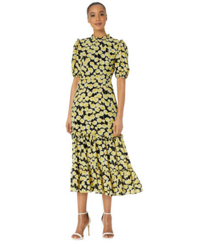 Imbracaminte femei donna morgan short ruffle sleeve georgette dress with tiered skirt and ruffle neck yellowblack