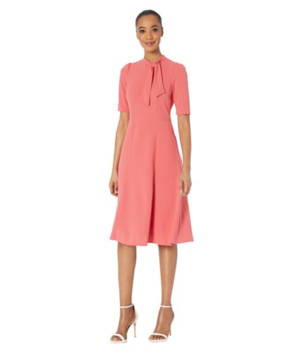Imbracaminte femei donna morgan short sleeve stretch knit crepe fit-and-flare with tie-neck terracota