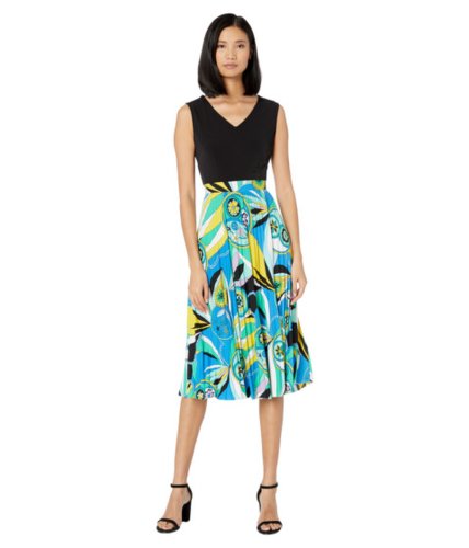Imbracaminte femei donna morgan sleeveless stretch knit jersey fit-and-flare dress with pleated skirt greenblue