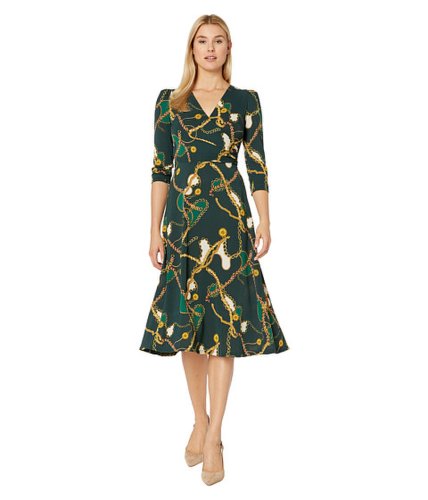 Imbracaminte femei donna morgan status print 34 sleeve lightweight stretch crepe fit and flare dress green cali chain