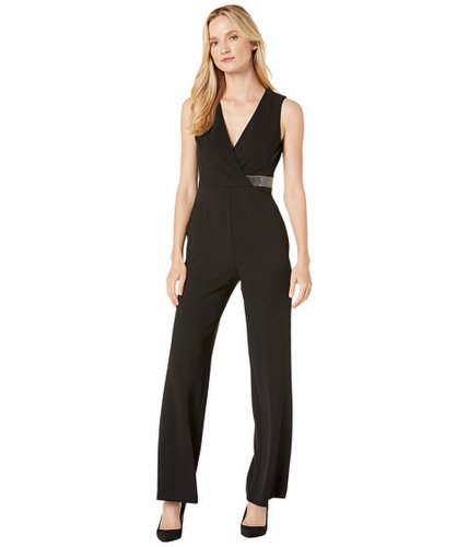 Imbracaminte femei donna morgan stretch crepe sleeveless faux wrap with crystal detail jumpsuit black