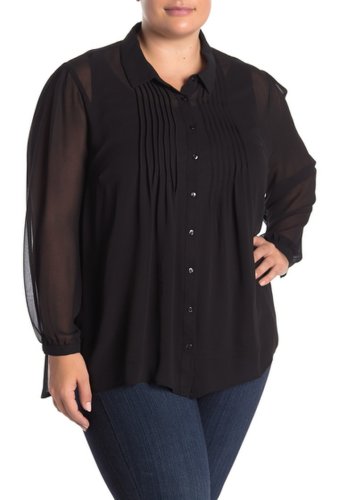 Imbracaminte femei dr2 by daniel rainn pleated sheer blouse plus size black