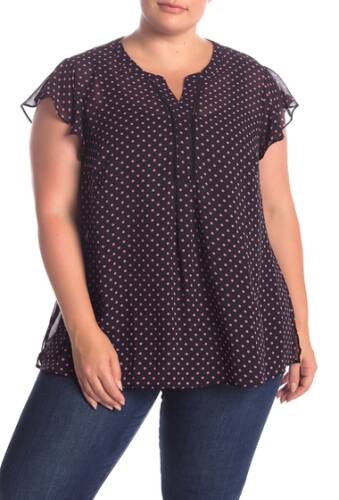 Imbracaminte femei dr2 by daniel rainn printed flutter sleeve blouse plus size e935 blkpi