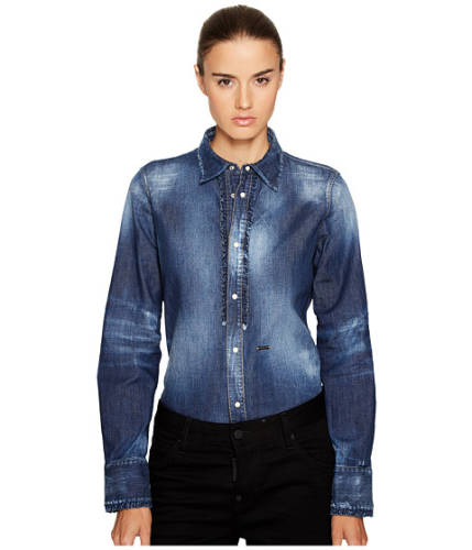 Imbracaminte femei dsquared2 stretch denim shirt with ruffle detail blue