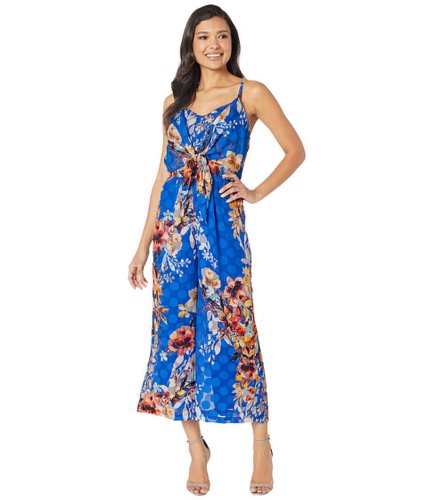 Imbracaminte femei eci floral printed ruffled shoulder straps wide-legged jumpsuit blue