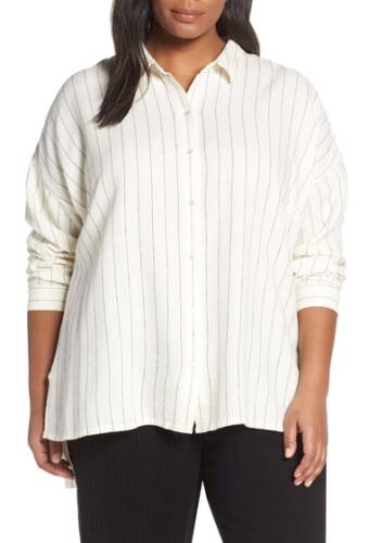 Imbracaminte femei eileen fisher stripe boxy organic cotton shirt plus size ecru