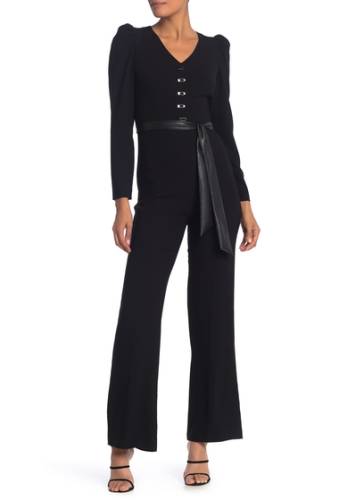 Imbracaminte femei elie tahari campbell faux leather waist sash jumpsuit black