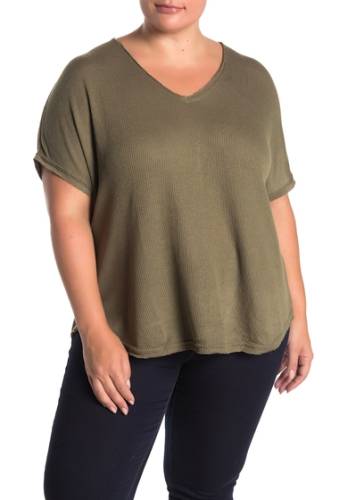 Imbracaminte femei for the republic v-neck short sleeve waffle knit top plus size olive