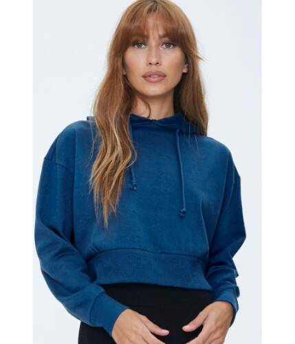 Imbracaminte femei forever21 basic fleece cropped hoodie blue
