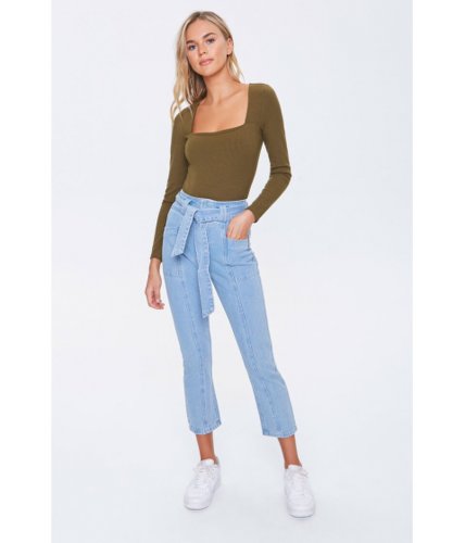 Imbracaminte femei forever21 belted high-rise jeans light denim