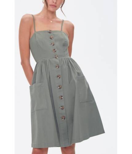 Imbracaminte femei forever21 button-front fit flare cami dress olive