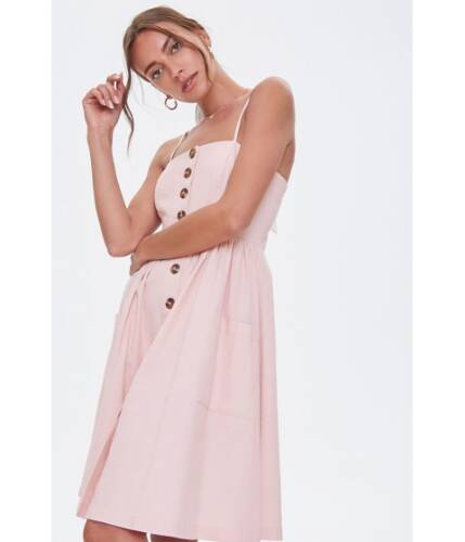 Imbracaminte femei forever21 button-front fit flare cami dress pink