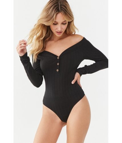 Imbracaminte femei forever21 button-front ribbed bodysuit black