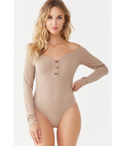 Imbracaminte femei forever21 button-front ribbed bodysuit taupe