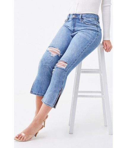 Imbracaminte femei forever21 distressed split-hem capri jeans medium denim