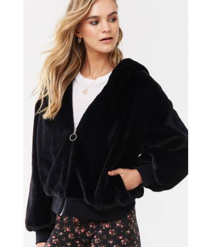 Imbracaminte femei forever21 faux fur hooded coat black