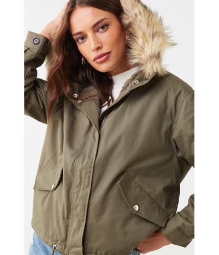 Imbracaminte femei forever21 faux fur-trim hooded jacket olive