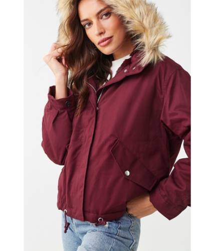 Imbracaminte femei forever21 faux fur-trim hooded jacket wine