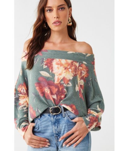 Imbracaminte femei forever21 floral print sweater olivemulti