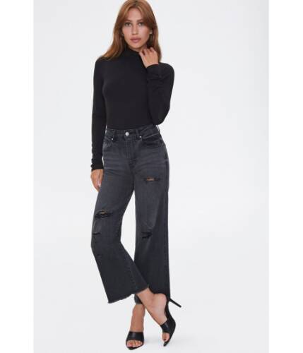 Imbracaminte femei forever21 frayed flare ankle jeans washed black