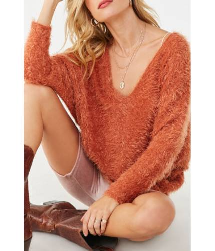 Imbracaminte femei forever21 fuzzy v-neck sweater orange