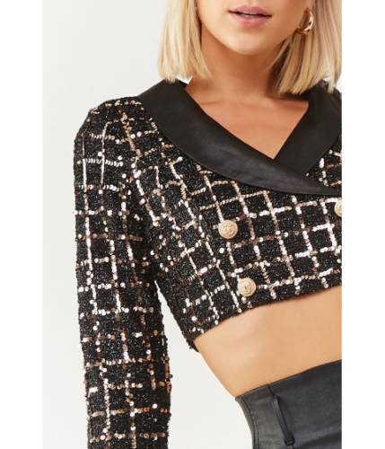 Imbracaminte femei forever21 grid metallic sequin blazer blackgold
