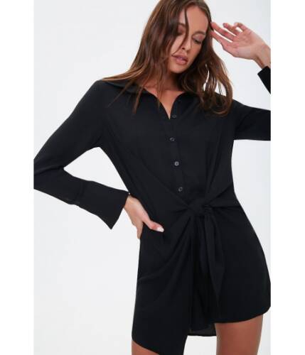 Imbracaminte femei forever21 knotted-front shirt dress black