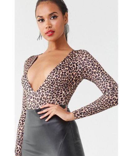 Imbracaminte femei forever21 leopard print pull-on bodysuit tanblack