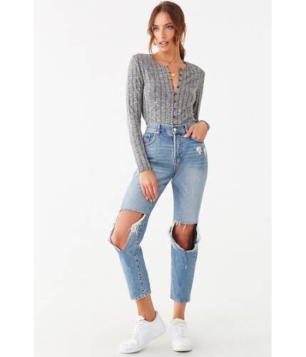Imbracaminte femei forever21 marled button-front crop top charcoal