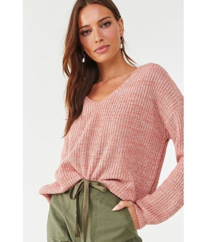 Imbracaminte femei forever21 marled v-neck sweater pink