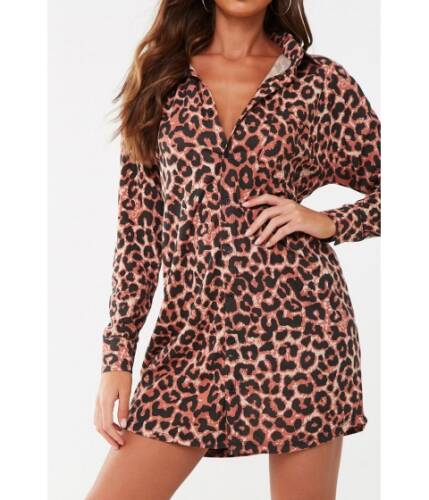 Imbracaminte femei forever21 missguided leopard print shirt dress brownblack